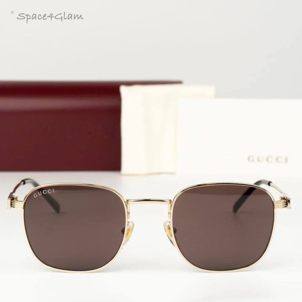 Gucci Men Sunglasses Gold Brown Square GG1876S 002 NEW AUTHENTIC